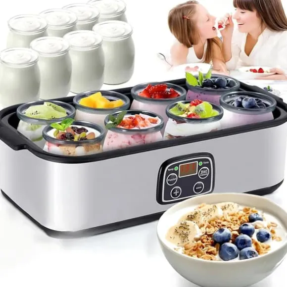 Lollanda Yoghurtmaskin Yoghurtmaskin med Temperaturinställning, Termostat & 48 Timmars Timer, 8 Glas À 180 Ml Vardera för Hem