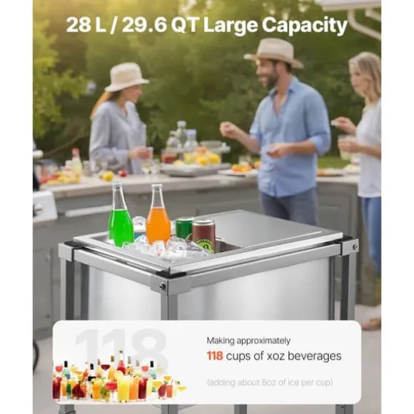 28L Rullande Kylbox, Utomhus Stående Islåda på Hjul, Utfällbara Handtag, Perfekt för Camping och Picknick