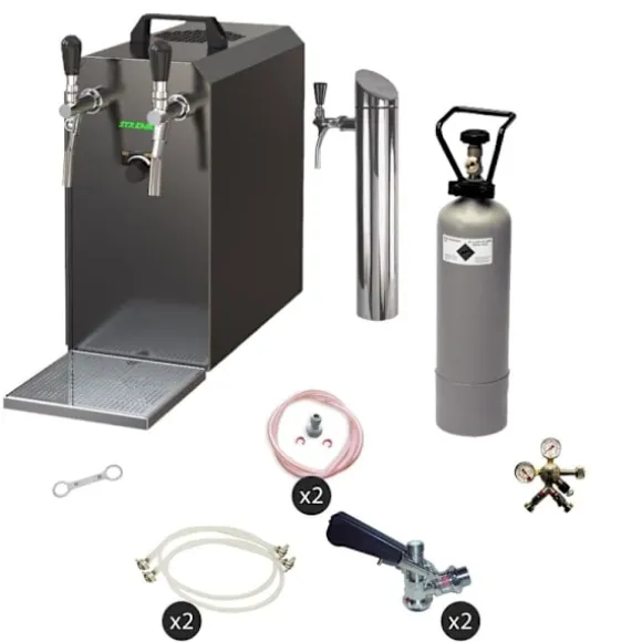 Öltapp, öldispenser, ölmaskin STREAM 50 ölväska, genomströmningskylare, 2-rads torrkylare, 55 liter/h SVART UTGÅNG, KEG 2:Type M, KEG:NC Adapter