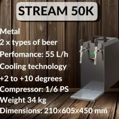 Öltapp STREAM 50K med luftpump, ölväska, genomströmningskylare 2-radig torr svalare, upp till 55 liter / h - SVART UTGÅNG, KEG:utan, KEG 2:Type A