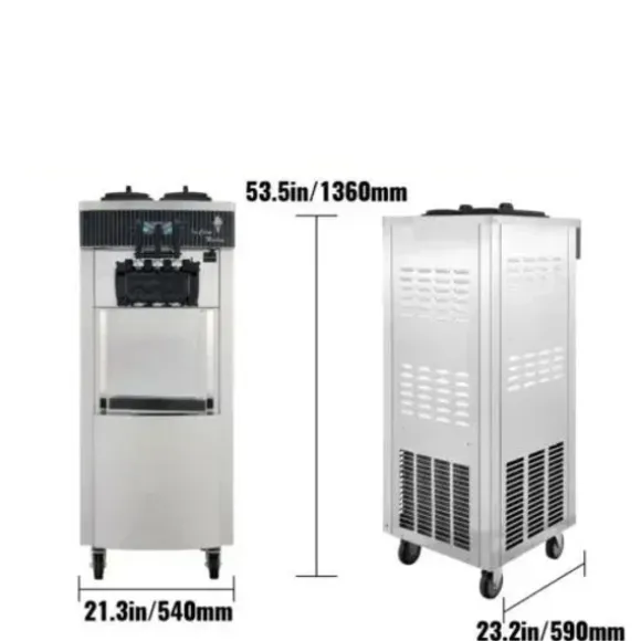 20-28 L/timme kommersiell mjukglassmaskin med dubbla 6-liters trattar och smart LCD-panel, 3 smaker, lätt att flytta