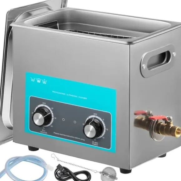 6,5L Ultraljudsrengöring för smycken, glasögon, tandproteser och musikinstrument med värmetimer och knoppkontroll.