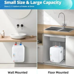 8L Varmvattenberedare - Elektrisk - 1500 W - 220–240 V - 30–65°C - Snabb uppvärmning 15 min - IPX4 - Vägg/golv/under diskbänk - Vit