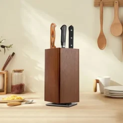 Magnetiskt Knivblock - Köksknivställ - 360° Roterande - Utan Knivar - 11×11×24,6 cm - Plommonfärgad
