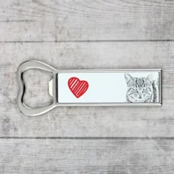 Manx - flasköppnare med en katt, personlig kylöppnare, unik present till en man från Art-Dog