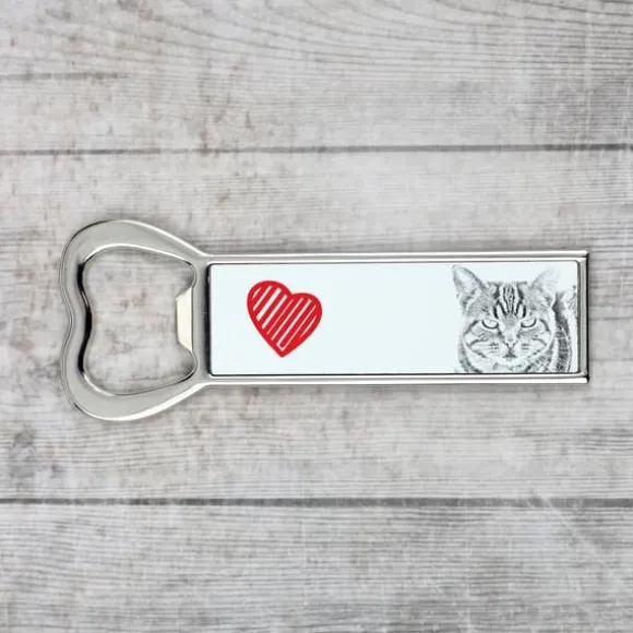 Manx - flasköppnare med en katt, personlig kylöppnare, unik present till en man från Art-Dog