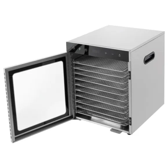 Matdehydrator, 800W, 36L kapacitet, 10 brickor, temperaturintervall 30-90 °C, dimensioner 34,5 cm x 35 cm x 43 cm