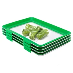 Matförvaringsbrickor - Set om 4 - Tätslutande, Återanvändbara, Stapelbara, Rektangulära 30×20 cm - Grön