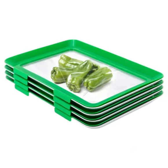 Matförvaringsbrickor - Set om 4 - Tätslutande, Återanvändbara, Stapelbara, Rektangulära 30×20 cm - Grön