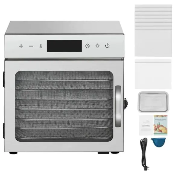 Mattorkarmaskin med 8 brickor, Rostfritt Stål, 400W, För Torkning av Kött och Frukt