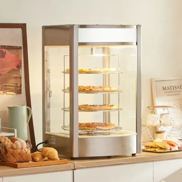 Matvärmare Display, 4-vånings Pizzavärmare, 46,5x46x78 cm, Rostfritt Stål