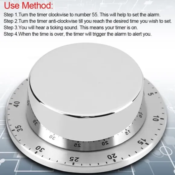 Mekanisk kökstimer - Magnetisk bas, silver