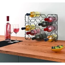 Metaltex vinställ Hexagon för 15 flaskor 43x12x34 svart