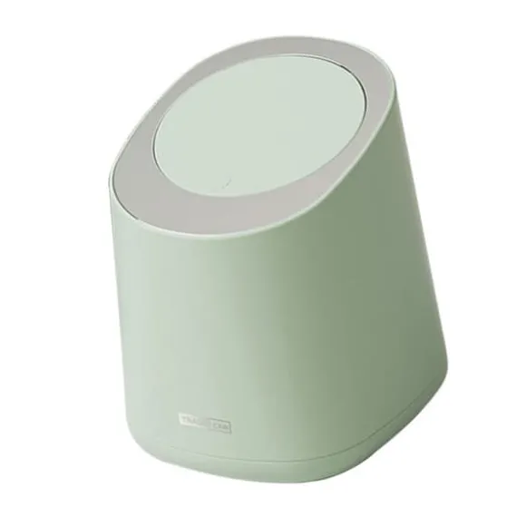 Mini Bänkskiva soptunna Liten Plast Bänkskiva Papperskorg Avfallsdunk med presstyp Lock för badrum Sovrum Vardagsrum Sminkbord Morino Green