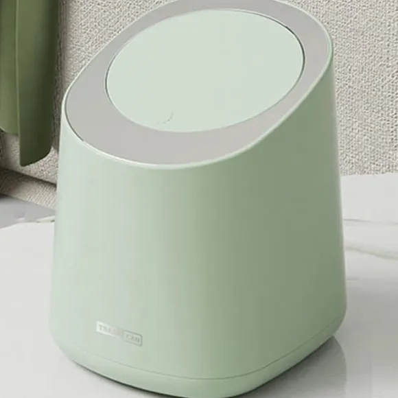 Mini Bänkskiva soptunna Liten Plast Bänkskiva Papperskorg Avfallsdunk med presstyp Lock för badrum Sovrum Vardagsrum Sminkbord Morino Green