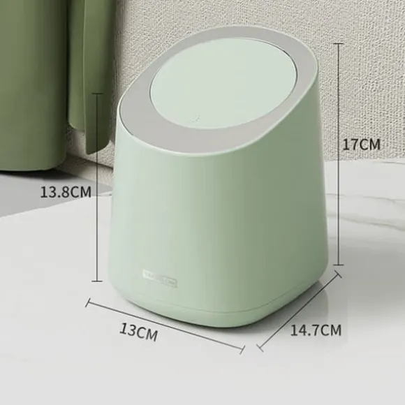 Mini Bänkskiva soptunna Liten Plast Bänkskiva Papperskorg Avfallsdunk med presstyp Lock för badrum Sovrum Vardagsrum Sminkbord Morino Green