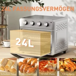 Miniugn med Varmluft och Airfryer, 24L, 1600W, Silver, Rostfritt stål