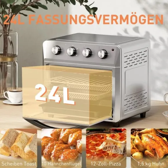Miniugn med Varmluft och Airfryer, 24L, 1600W, Silver, Rostfritt stål