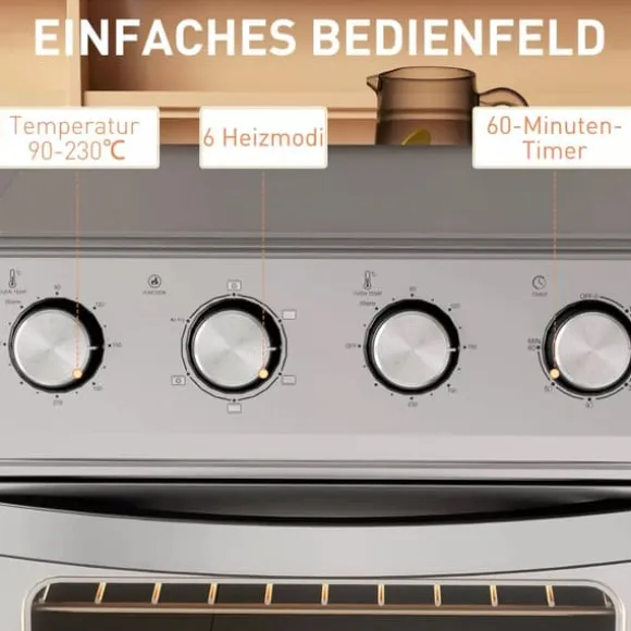 Miniugn med Varmluft och Airfryer, 24L, 1600W, Silver, Rostfritt stål