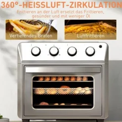Miniugn med Varmluft och Airfryer, 24L, 1600W, Silver, Rostfritt stål
