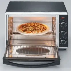 Miniugn SEVERIN TO2058 roterande värme 42 L, pizzasten och spett, 1800 W bänkugn, 120 min timer, Svart/Rostfritt stål