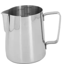 mjölkskummande kanna med latte art-penna glansig silver 304 rostfritt stål innerskala kaffe ångande mjölkgräddekopp 350 ml