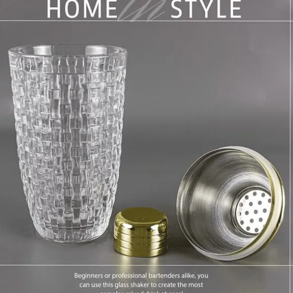 385 ml Cocktail Shaker vävd textur glas + lock i rostfritt stål Cup