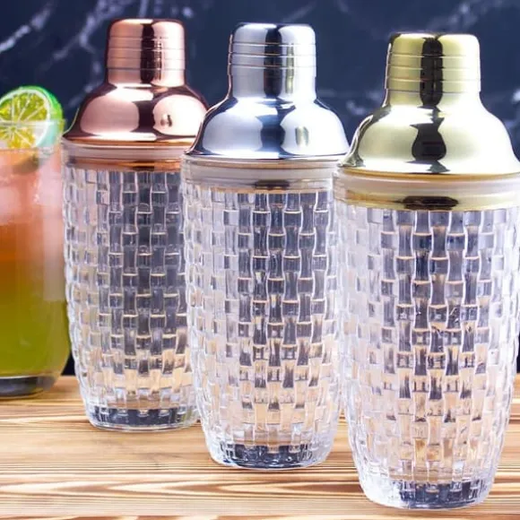 385 ml Cocktail Shaker vävd textur glas + lock i rostfritt stål Cup
