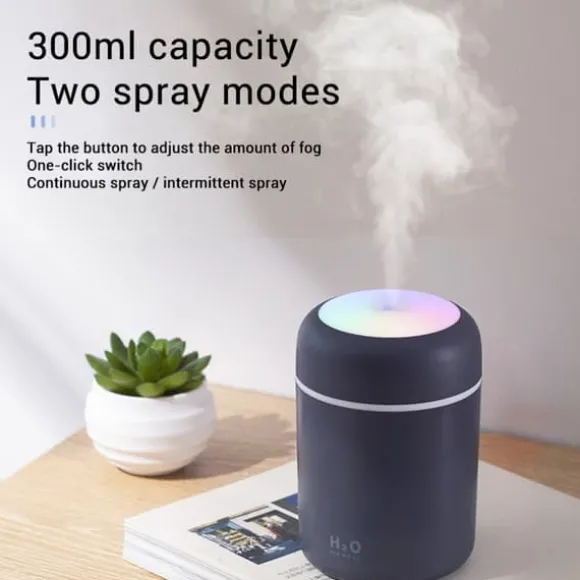 300ML Mini USB Luftfuktare med Nattljus Dimma Luftfuktare Luftfuktare För Rum Kontorsskrivbord