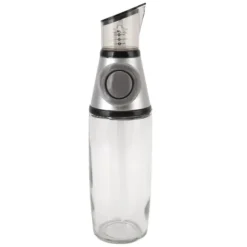500ml oljedispenser läckagesäker glas silikon akryl presstyp kvantitativ oljeflaska för hälsokök silver