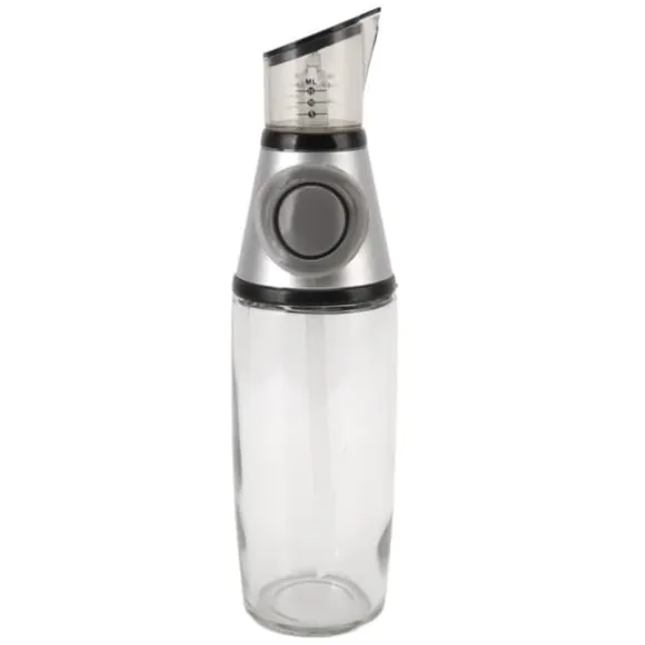 500ml oljedispenser läckagesäker glas silikon akryl presstyp kvantitativ oljeflaska för hälsokök silver