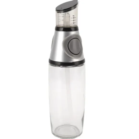 500ml oljedispenser läckagesäker glas silikon akryl presstyp kvantitativ oljeflaska för hälsokök silver