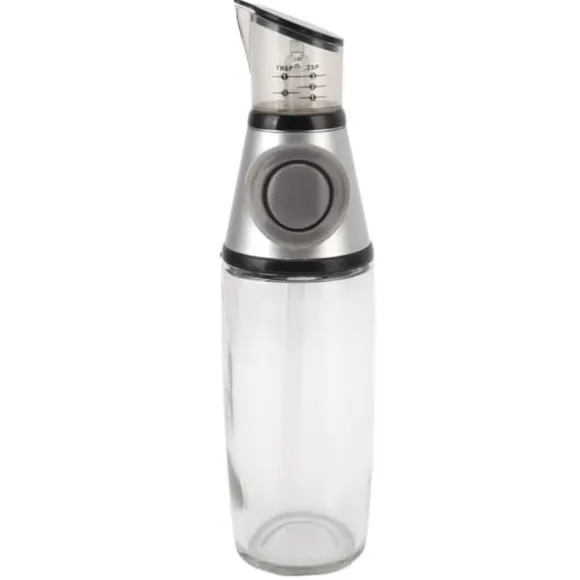 500ml oljedispenser läckagesäker glas silikon akryl presstyp kvantitativ oljeflaska för hälsokök silver