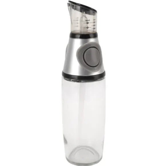 500ml oljedispenser läckagesäker glas silikon akryl presstyp kvantitativ oljeflaska för hälsokök silver