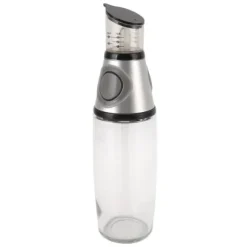 500ml oljedispenser läckagesäker glas silikon akryl presstyp kvantitativ oljeflaska för hälsokök silver