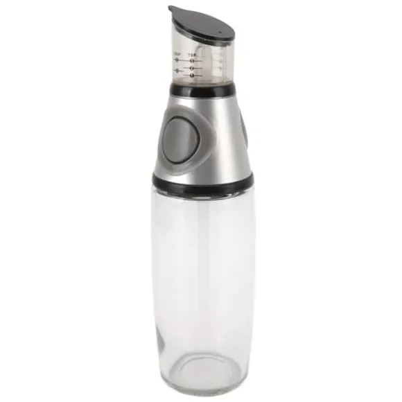 500ml oljedispenser läckagesäker glas silikon akryl presstyp kvantitativ oljeflaska för hälsokök silver