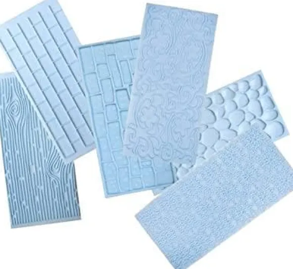 Mönstermatta Embosser Set 6 st; Trä, Tegel, Blommor, Kullersten, Stenvägg