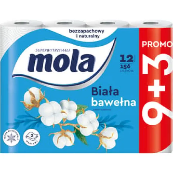 Mola Toalettpapper Vitt Bomull 12 Rullar