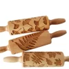 MoodForWood Träkavel 25 cm med handtag, set om 3, graverad, perfekt för bakning - lövmönster
