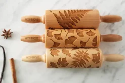 MoodForWood Träkavel 25 cm med handtag, set om 3, graverad, perfekt för bakning - lövmönster