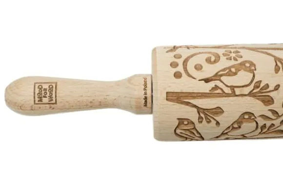 MoodForWood Träkavel, Graverad, 43 cm med Handtag, Perfekt för Bakning - Vårmönster