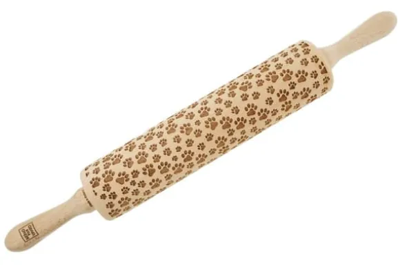 MoodForWood Träkavel, Graverad, 43 cm med Handtag, Perfekt för Bakning - Tassmönster