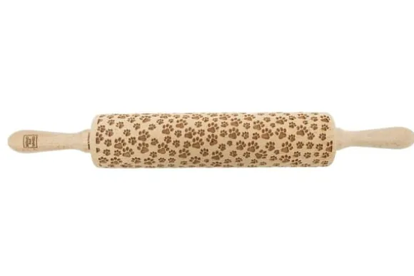 MoodForWood Träkavel, Graverad, 43 cm med Handtag, Perfekt för Bakning - Tassmönster