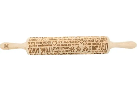 MoodForWood Träkavel, Graverad, 43 cm med Handtag, Perfekt för Bakning - Kocham-mönster