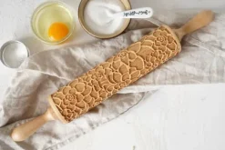 MoodForWood Träkavel, Graverad, 43 cm med Handtag, Perfekt för Bakning - Suckulenter Mönster
