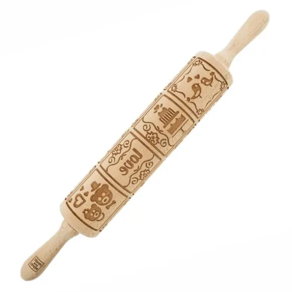 MoodForWood Träkavel, Graverad, 43 cm med Handtag, Perfekt för Bakning - Lovers Pattern