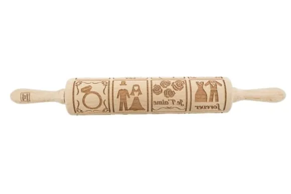 MoodForWood Träkavel, Graverad, 43 cm med Handtag, Perfekt för Bakning - Lovers Pattern