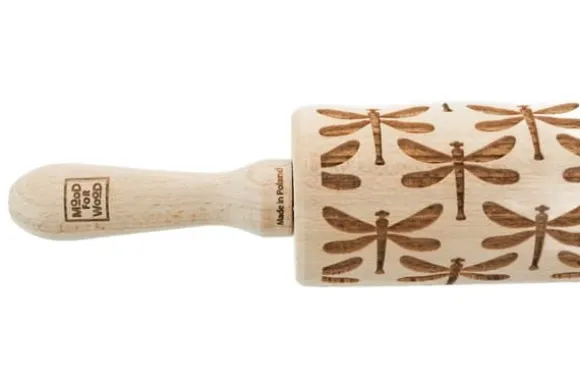 MoodForWood Träkavel, Graverad, 43 cm med Handtag, Perfekt för Bakning - Trollsländemönster