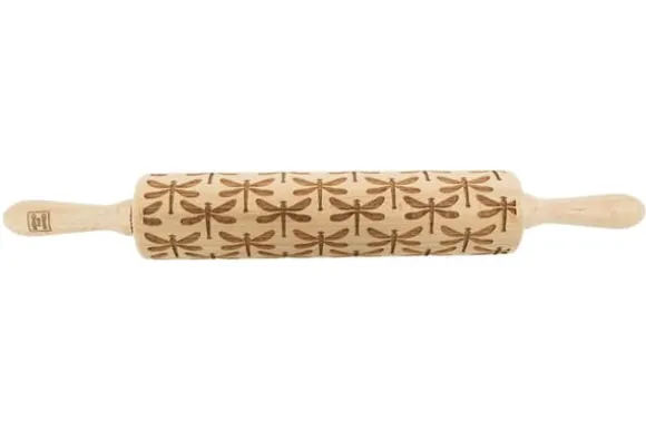 MoodForWood Träkavel, Graverad, 43 cm med Handtag, Perfekt för Bakning - Trollsländemönster