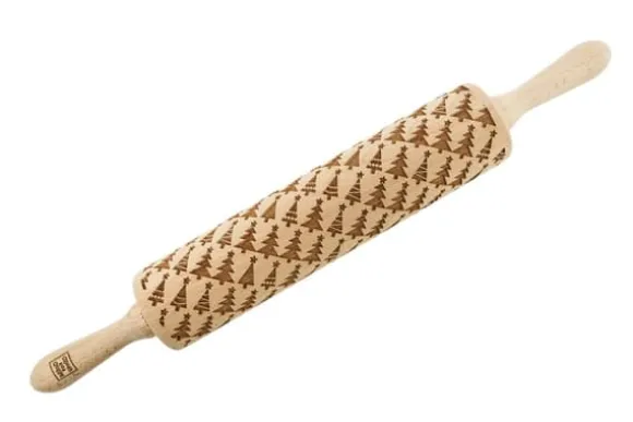 MoodForWood Träkavel, Graverad, 43 cm med Handtag, Perfekt för Bakning - Julgransmönster
